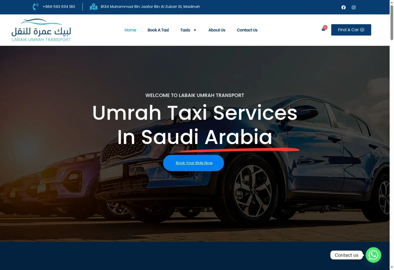 Labaik Umrah Transport WordPress website in Saudi Arabia