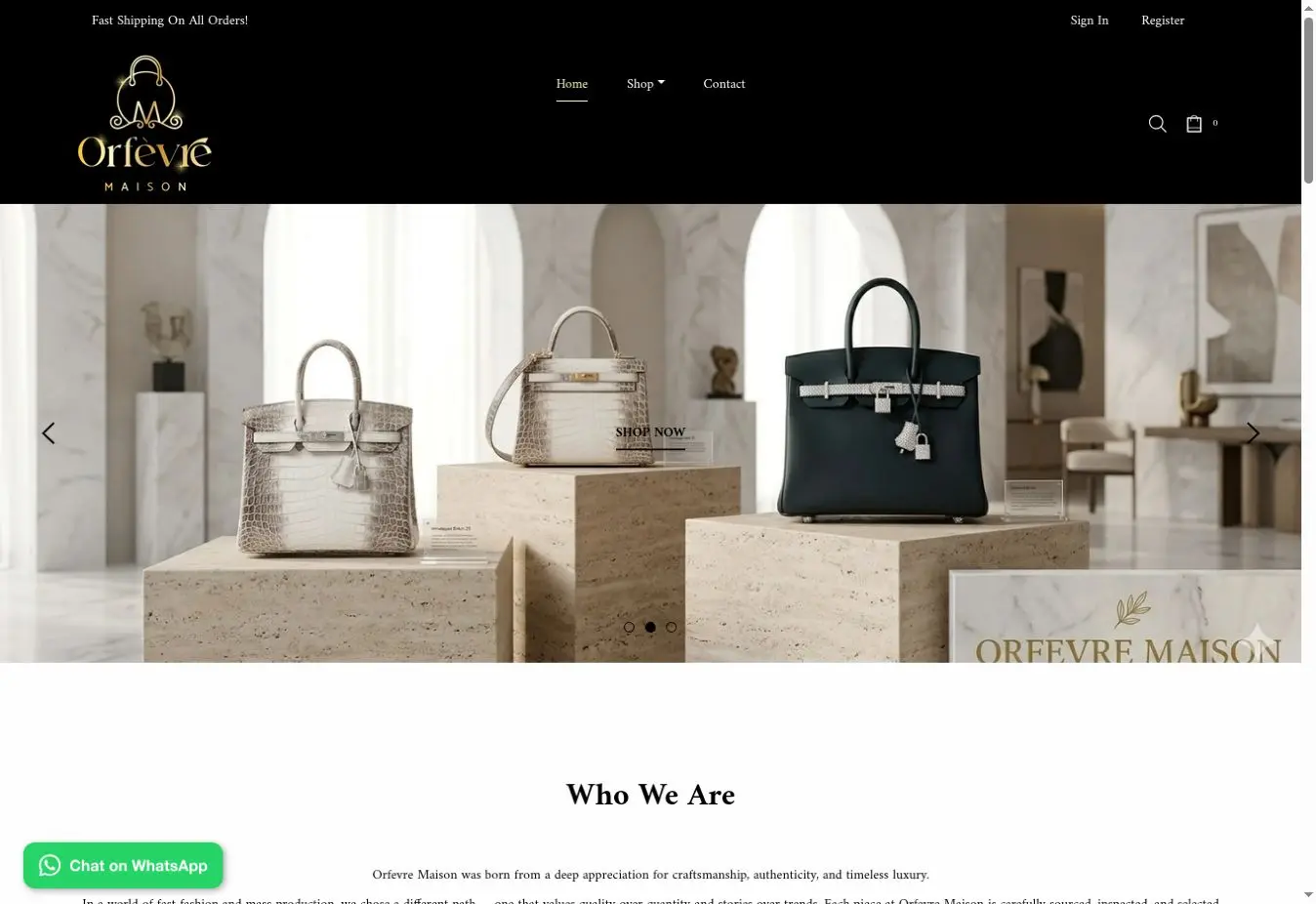 Orfevre Maison luxury Shopify ecommerce website in Dubai