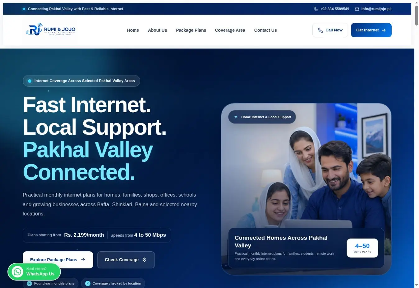 Rumi and Jojo Communications internet service website in Mansehra